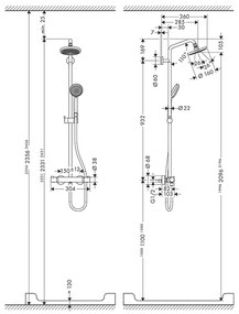 Set de dus, Hansgrohe, Croma 160, 1 jet, cu baterie termostatata, crom