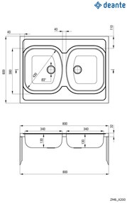 Chiuvetă din inox, 2-cuve - pe mască, Tango, ZM6_0200