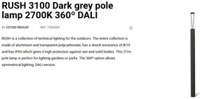 Stalp LED iluminat exterior simetric 360º IP65 RUSH 310cm 2700K DALI