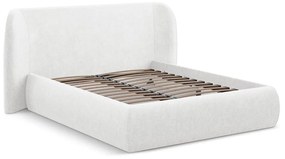 Pat matrimonial alb tapițat cu spațiu de depozitare cu somieră 180x200 cm Hauke – Makamii