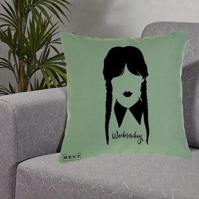 Perna Personalizata Wednesday Addams Silueta Alb-Negru, 40x40 cm, Verde, Husa Detasabila, Perna Inclusa, BEKZ®