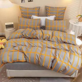 Lenjerie de pat cu 2 fete, policoton, 4 piese, pat 2 persoane, gri / portocaliu, A50-633