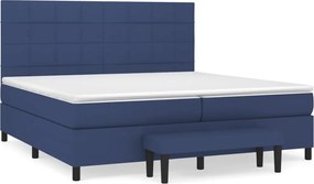 vidaXL Pat box spring cu saltea, albastru, 200x200 cm, textil
