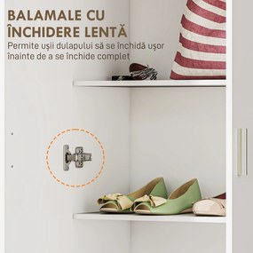 HOMCOM Dulap Multifuncțional cu Uși Batante, 5 Rafturi și 3 Niveluri Reglabile, 60x31,5x165 cm, Alb | Aosom Romania