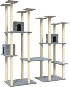 vidaXL Ansamblu pisici, stâlpi din funie sisal, gri deschis, 174 cm