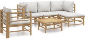 vidaXL Set mobilier de grădină cu perne gri deschis, 6 piese, bambus