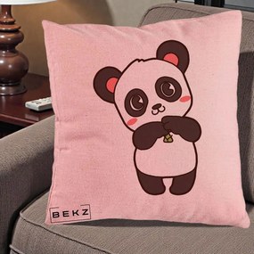 Perna Personalizata Panda Kawaii cu Bambus, 40x40 cm, Roz, Husa Detasabila, Perna Inclusa, BEKZ®