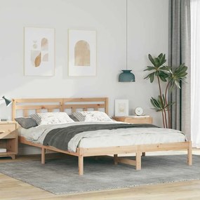 vidaXL Cadru de pat cu headboard Maro 150 x 200 cm Lemn masiv de pin