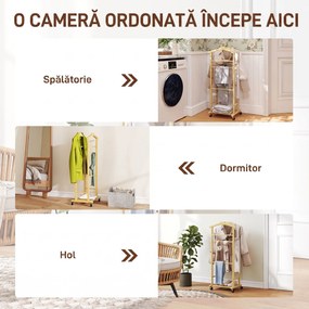 HOMCOM Suport de haine 4 în 1 pe roți din lemn de bambus, 47x33.7x105.5 cm | Aosom Romania