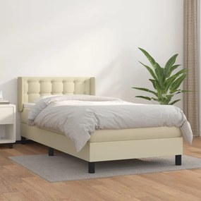 3130765 vidaXL Pat box spring cu saltea, crem, 100x200 cm, piele ecologică