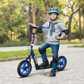AIYAPLAY Trotinetă patineta pentru copii cu roți mari, 6-12 ani, înălțime reglabilă, frână din spate, suport, albastră | Aosom Romania