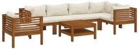 3086954 vidaXL Set mobilier grădină cu perne crem, 7 piese, lemn masiv acacia