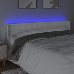 Tablie de pat cu LED, alb, 203x16x78 88 cm, piele ecologica 1, Alb, 203 x 16 x 78 88 cm