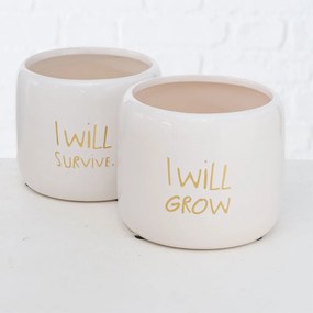 SUPORT GHIVECI, H 12 CM, CERAMICA, ALB/AURIU