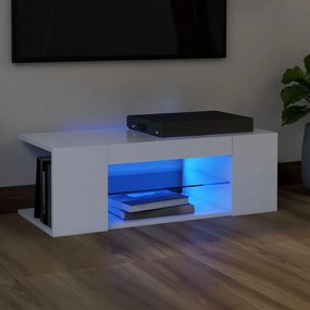 vidaXL Comodă TV cu lumini LED, alb, 90x39x30 cm