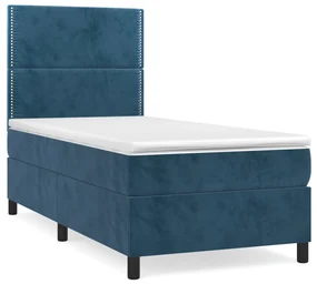 3142951 vidaXL Pat box spring cu saltea, albastru închis, 100x200 cm, catifea