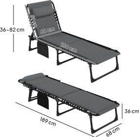 Outsunny Șezlong, șezlong pentru soare cu tapițerie și buzunar lateral, șezlong de grădină, șezlong pentru piscină, șezlong tapițat, Gri | Aosom Romania