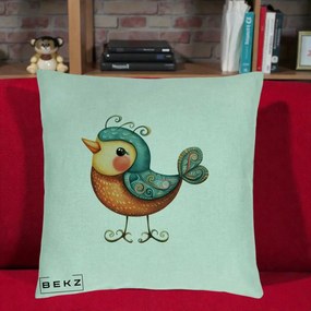 Perna Decorativa Pasare Ornamentala Folk Art, 40x40 cm, Verde Menta, Husa Detasabila, Perna Inclusa, BEKZ®