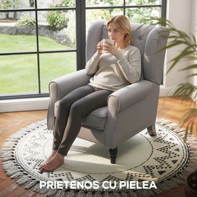 HOMCOM Fotoliu Chesterfield Gri, Confortabil, Comod și Spațiu Generos pentru Living, 74x86x102 cm | Aosom Romania