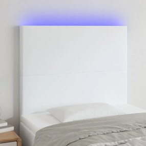 3122217 vidaXL Tăblie de pat cu LED, alb, 80x5x118/128 cm, piele ecologică