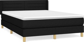 vidaXL Pat box spring cu saltea, negru, 140x200 cm, textil
