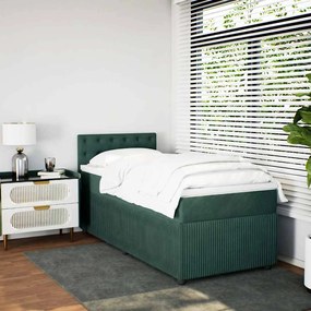 vidaXL Pat box spring cu saltea, verde închis, 90x200 cm, catifea