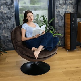 Scaun pivotant de lux cu suport pentru picioare, ţesătură Velvet maro, ADELMO