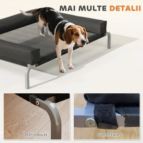 PawHut Pat Ridicat pentru Câini cu Pernă în Formă de U, Negru și Argintiu | Aosom Romania
