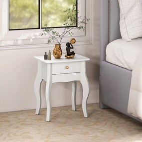 HOMCOM Măsuță de Living cu Sertar în Stil Francez 45x35x55 cm, Alb | Aosom Romania