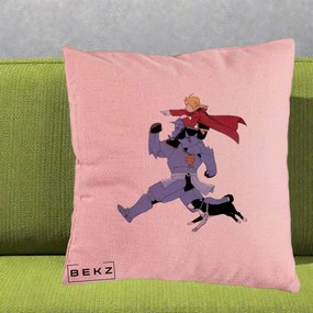 Perna Personalizata Fullmetal Alchemist Edward si Alphonse, 40x40 cm, Roz, Husa Detasabila, Perna Inclusa, BEKZ®