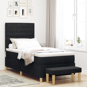 vidaXL Pat Box Spring cu Saltea &amp; Bancă Negru 80x200 cm Țesătură