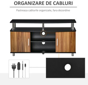 Mobilier TV cu 2 Rafturi si 2 Dulapioare din PAL, Picioare rotunde din Otel, sustine maxim 80kg, Negru-Maro 105x40x55cm HOMCOM | Aosom RO