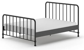 Pat matrimonial negru din metal cu somieră 160x200 cm BRONXX – Vipack