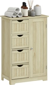 kleankin Dulap de baie Coloană îngustă cu 4 sertare și raft reglabil Stil modern 56x30x83 cm Lemn natural | Aosom Romania