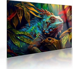 Tablou pe sticlă - Iguana colorată (70x50 cm)