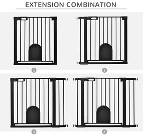 PawHut Barieră Reglabilă pentru Câini cu Ușă Mică, Montare prin Presiune și Închidere Automată, 75-103x76 cm, Negru | Aosom Romania
