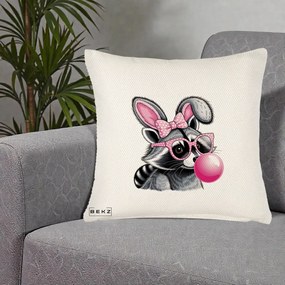 Perna Decorativa Raton cu Urechi de Iepure si Guma de Mestecat, 40x40 cm, Crem Reliefat, Husa Detasabila, Perna Inclusa, BEKZ®