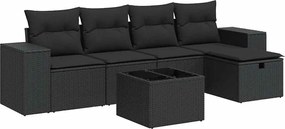 vidaXL Set mobilier de grădină cu perne, 6 piese, negru, poliratan