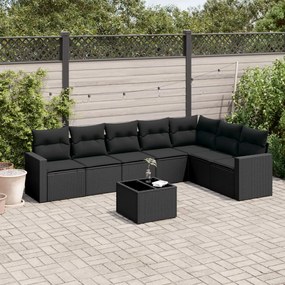 3251392 vidaXL Set mobilier de grădină cu perne, 8 piese, negru, poliratan