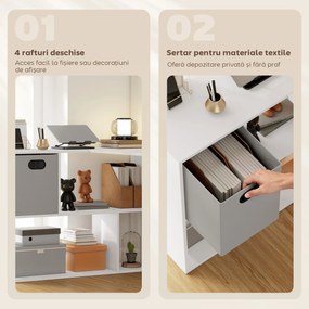 HOMCOM Birou Colțar pentru Computer, 110x100 cm, Birou în Formă de L cu Raft și Sertar din Material Textil, Masă pentru PC pentru Dormitor, Birou și Studio, Alb | Aosom Romania