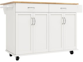 Insulă de bucătărie modernă cu blat pliabil, Alb | Aosom Romania