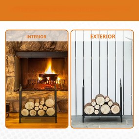 Outsunny Suport pentru Lemne pentru Interior și Exterior cu 2 Mânere, 44,5x33x46,5 cm, Negru | Aosom Romania