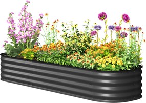 Outsunny Jardinieră înălțată pătrat, pat de grădină modular din oțel pentru legume, plante, flori, dim. 195 x 62 x 30 cm, gri | Aosom Romania