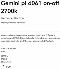 Plafoniera LED design circular Gemini pl d061 on-off 2700k alama
