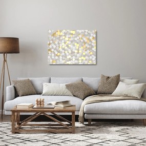 Tablou pe sticlă - Hexagoane alb - auriu (70x50 cm)