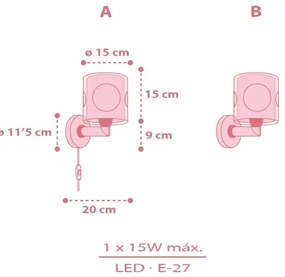 Dalber 60919 - Aplica de perete pentru copii PRINCESS DANCE 1xE27/15W/230V roz