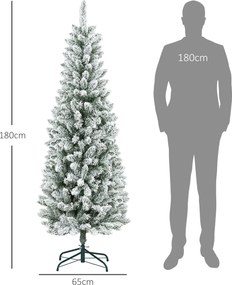 HOMCOM Pom de Crăciun Artificial Acoperit cu Zăpadă, Pom de Crăciun Îngust cu Bază Pliabilă, Ø65x180 cm, Verde | Aosom Romania