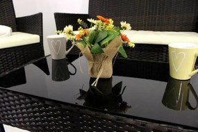 ShopJK MOBILIER DE GRĂDINĂ RATAN PATRU, MARO, PERNELE CREME