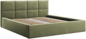 Pat matrimonial verde tapițat din catifea cu spațiu de depozitare cu somieră 140x200 cm Hiko – Makamii