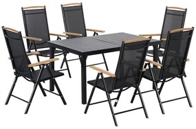 Outsunny Salon de grădină exterioară 6 persoane, cadru din aluminiu, masă 140 cm, 6 scaune pliabile și înclinabile, negru | Aosom Romania